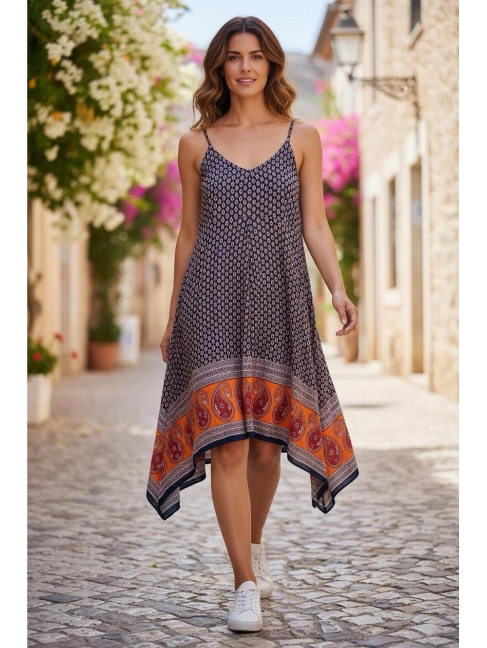 BeachLuchLoung Multicolor handkerchief scarf summer pop on dress Sz.M